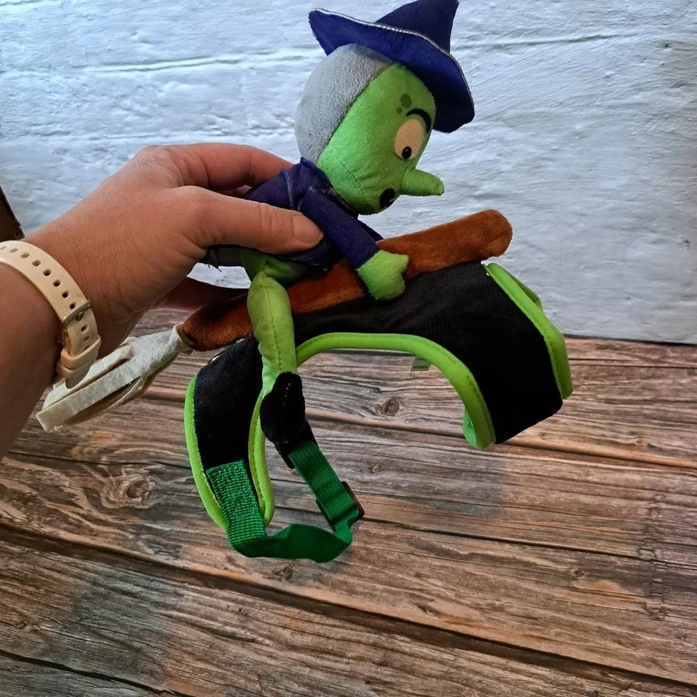 FuzzYard Halloween Witch Broomstick Dog Harness Green Black Medium Pet Costume